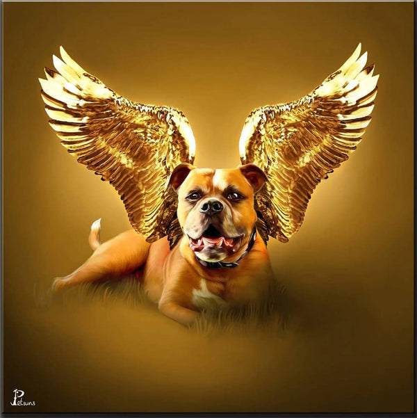 Handgemaltes Haustierportrait auf Premium Leinwand im Engel Stil