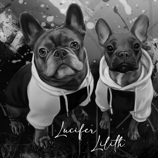 Handgemaltes Haustierportrait auf Premium Leinwand im Black & White Stil