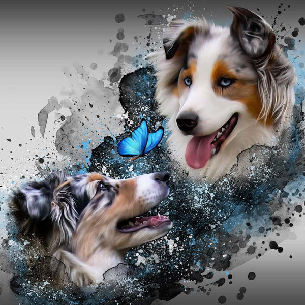 Handgemaltes Haustierportrait als Acrylblock im Ink Stil