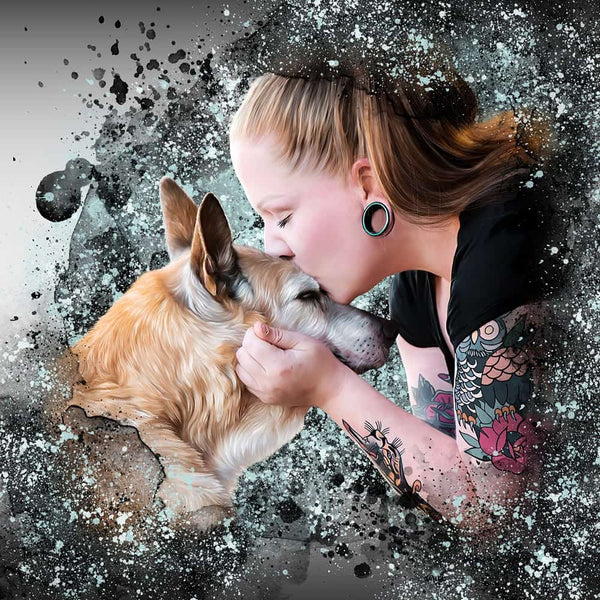 Handgemaltes Haustierportrait auf XXL-Leinwand im Ink Stil