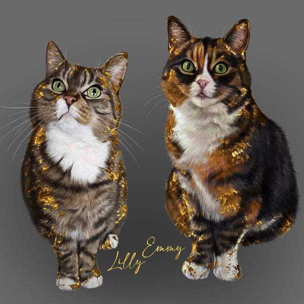 Handgemaltes Haustierportrait als Digitale Datei im Gold Stil