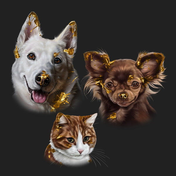 Handgemaltes Haustierportrait auf Acrylglas im Gold Stil