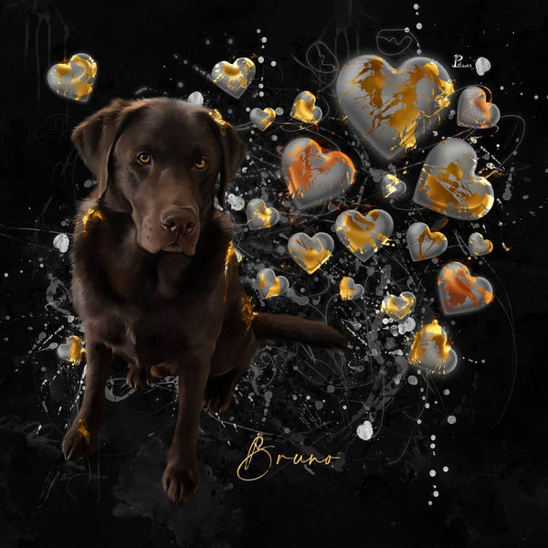 Handgemaltes Haustierportrait auf Premium Kuschelkissen im Love Stil