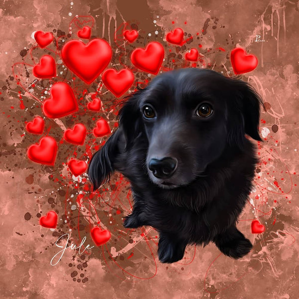 Handgemaltes Haustierportrait als Acrylblock im Love Stil