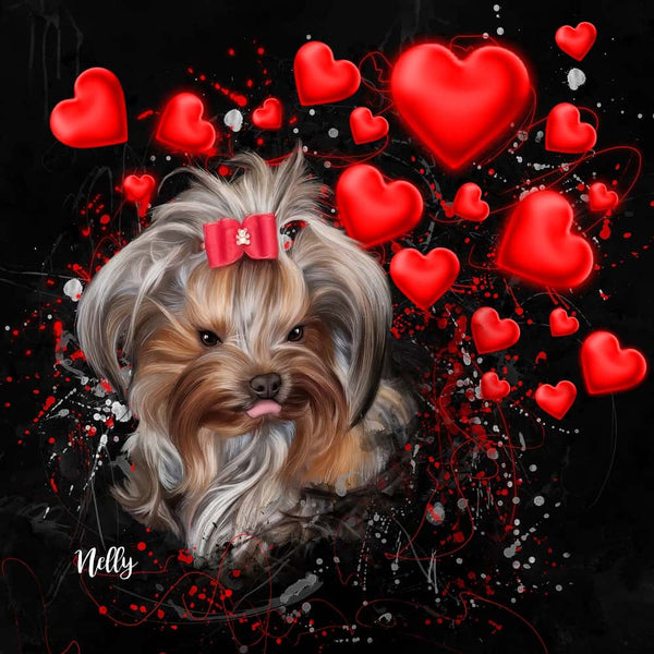 Handgemaltes Haustierportrait auf Acrylglas im Love Stil