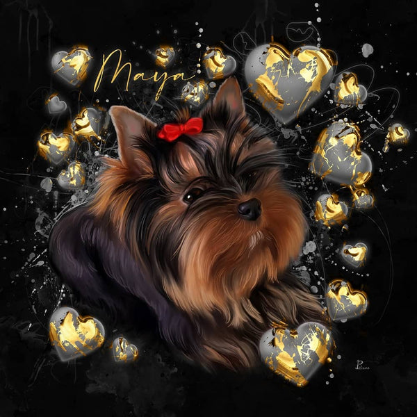 Handgemaltes Haustierportrait auf Premium Kuschelkissen im Love Stil