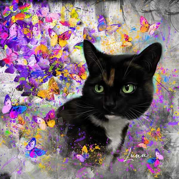 Handgemaltes Haustierportrait als Acrylblock im Butterfly Stil