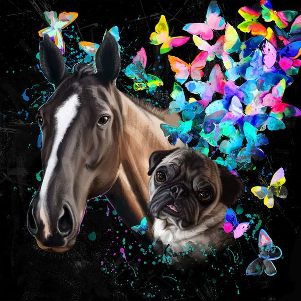 Handgemaltes Haustierportrait auf Premium Kuschelkissen im Butterfly Stil