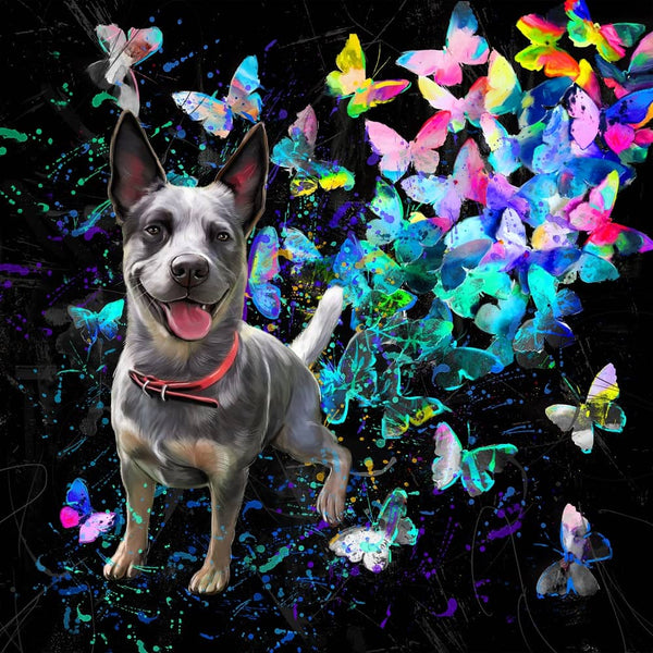 Handgemaltes Haustierportrait auf Acrylglas im Butterfly Stil