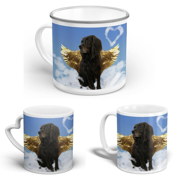 Handgemaltes Haustierportrait auf hochwertiger Tasse im Engel Stil