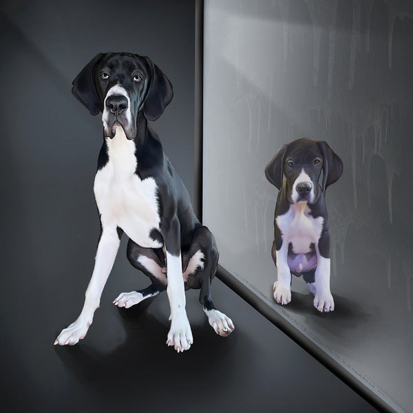 Handgemaltes Haustierportrait auf Premium Kuscheldecke im Spiegel Stil