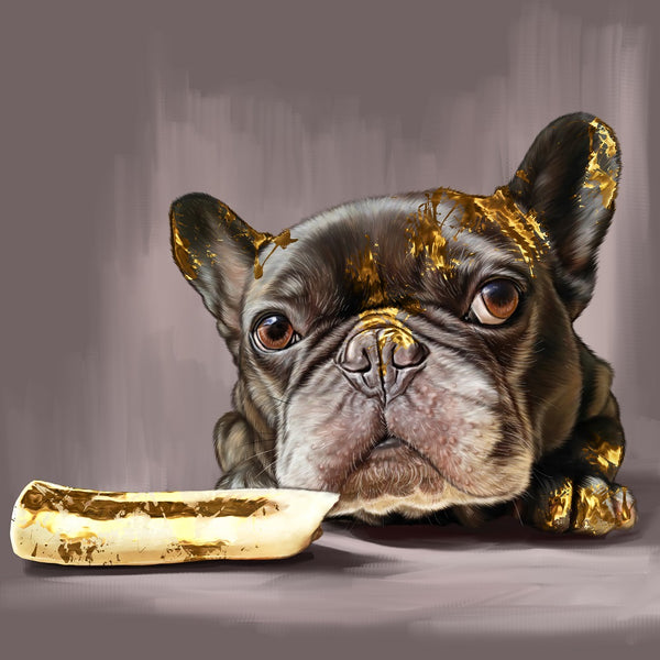 Handgemaltes Haustierportrait auf Premium Leinwand im Gold Stil