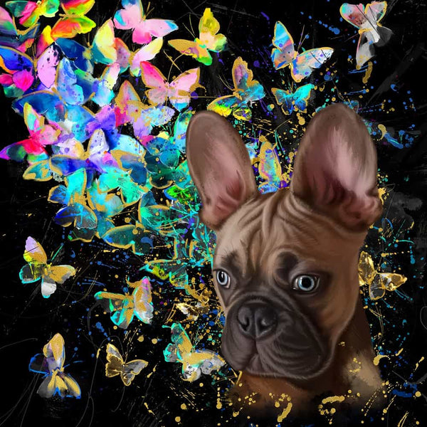 Handgemaltes Haustierportrait als Premium Fotodruck gerahmt im Butterfly Stil