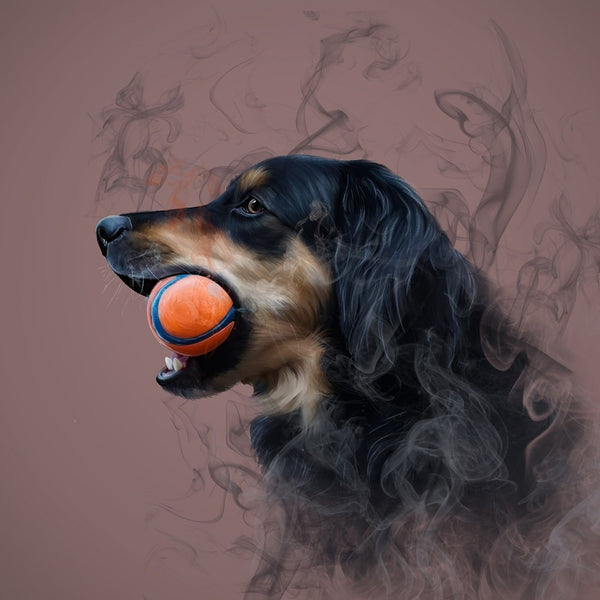 Handgemaltes Haustierportrait als Premium Fotodruck gerahmt im Smoke Stil