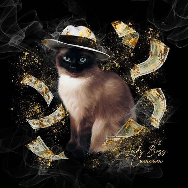 Handgemaltes Haustierportrait auf hochwertiger Tasse im Mafia Stil